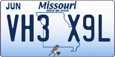 MO license plate VH3X9L