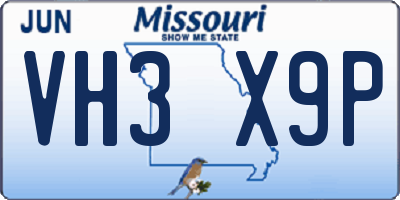 MO license plate VH3X9P
