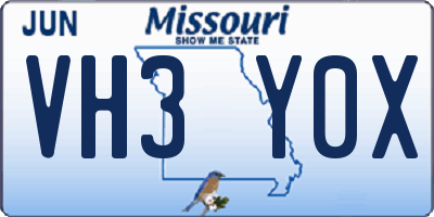 MO license plate VH3Y0X