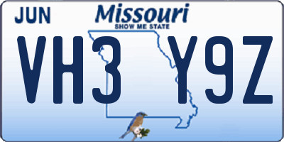 MO license plate VH3Y9Z