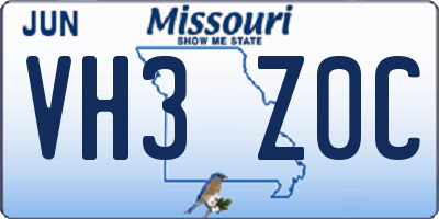 MO license plate VH3Z0C