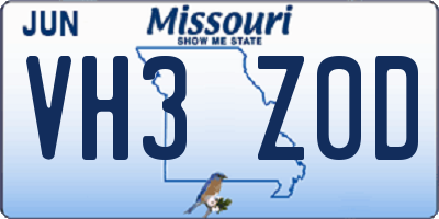 MO license plate VH3Z0D