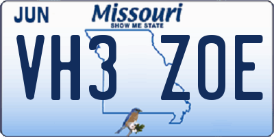 MO license plate VH3Z0E