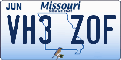 MO license plate VH3Z0F