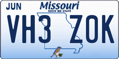 MO license plate VH3Z0K