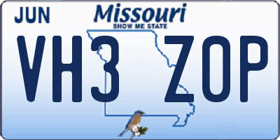 MO license plate VH3Z0P