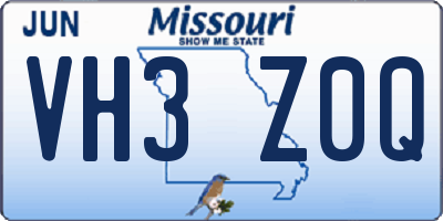 MO license plate VH3Z0Q