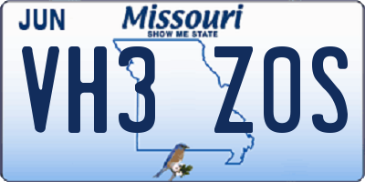 MO license plate VH3Z0S