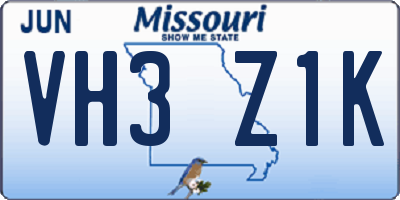 MO license plate VH3Z1K