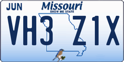 MO license plate VH3Z1X