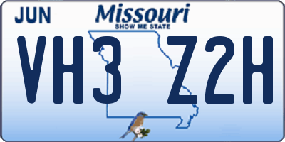 MO license plate VH3Z2H