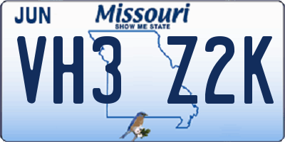 MO license plate VH3Z2K