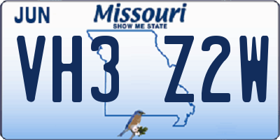 MO license plate VH3Z2W