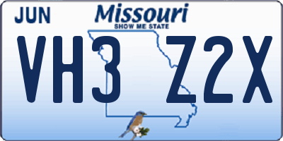 MO license plate VH3Z2X