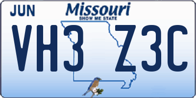 MO license plate VH3Z3C