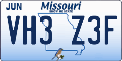 MO license plate VH3Z3F