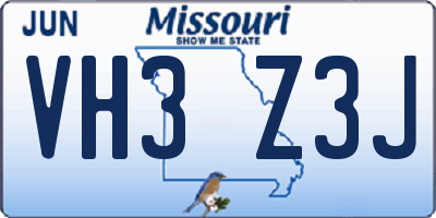MO license plate VH3Z3J
