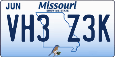 MO license plate VH3Z3K