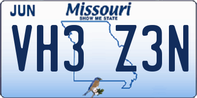 MO license plate VH3Z3N