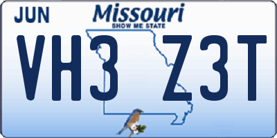 MO license plate VH3Z3T