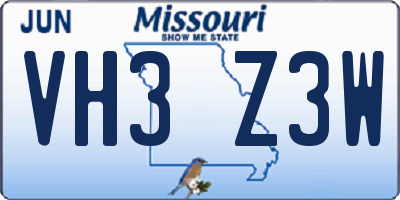 MO license plate VH3Z3W