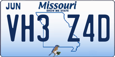 MO license plate VH3Z4D