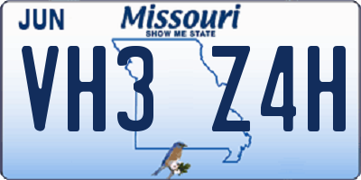 MO license plate VH3Z4H