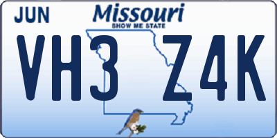 MO license plate VH3Z4K