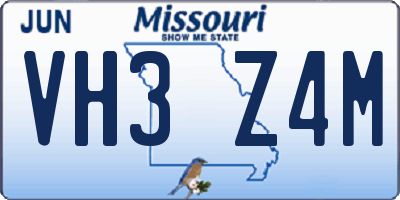 MO license plate VH3Z4M