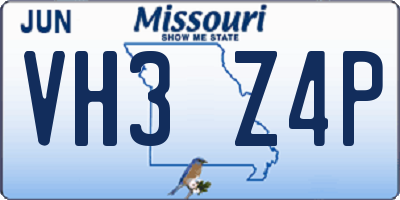 MO license plate VH3Z4P