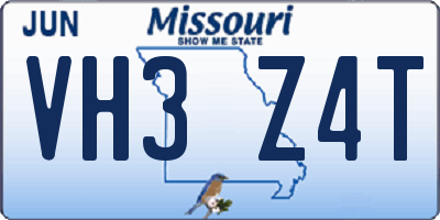 MO license plate VH3Z4T