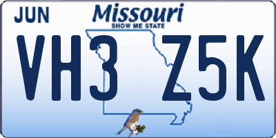 MO license plate VH3Z5K