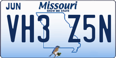 MO license plate VH3Z5N