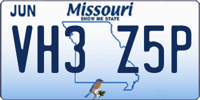 MO license plate VH3Z5P