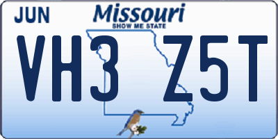 MO license plate VH3Z5T