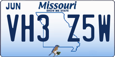 MO license plate VH3Z5W