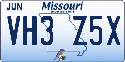 MO license plate VH3Z5X