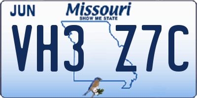 MO license plate VH3Z7C