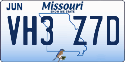 MO license plate VH3Z7D