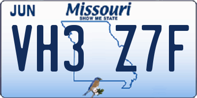 MO license plate VH3Z7F