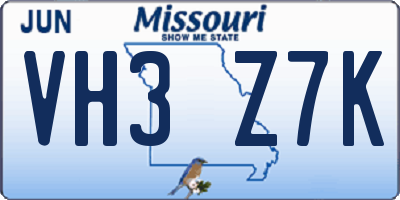 MO license plate VH3Z7K