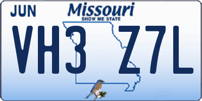 MO license plate VH3Z7L