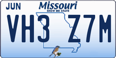 MO license plate VH3Z7M