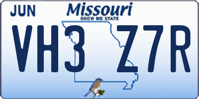 MO license plate VH3Z7R
