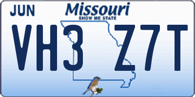 MO license plate VH3Z7T