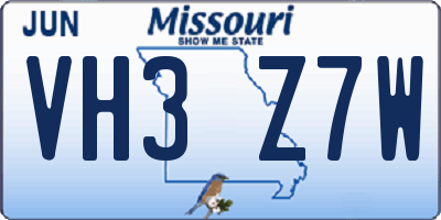 MO license plate VH3Z7W