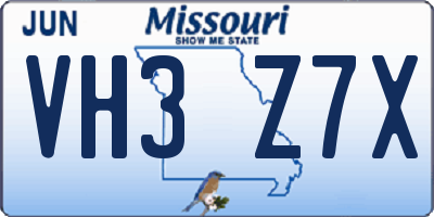 MO license plate VH3Z7X