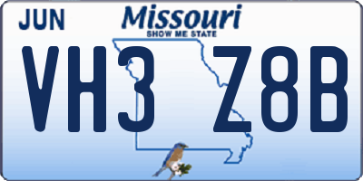 MO license plate VH3Z8B