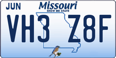 MO license plate VH3Z8F