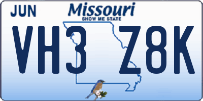 MO license plate VH3Z8K